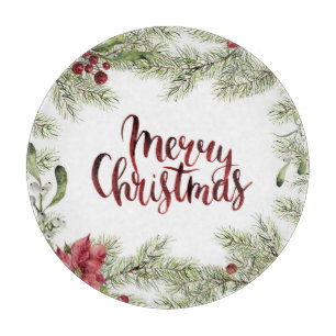 Christmas Watercolor - Holly & Mistletoe Frame Cutting Board