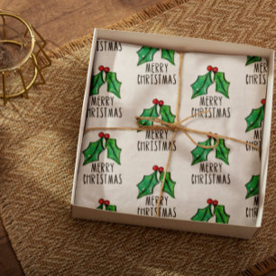 Christmas Watercolor Holly Tissue Paper