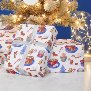 Christmas Watercolor Hot Chocolate and Sweets Wrapping Paper