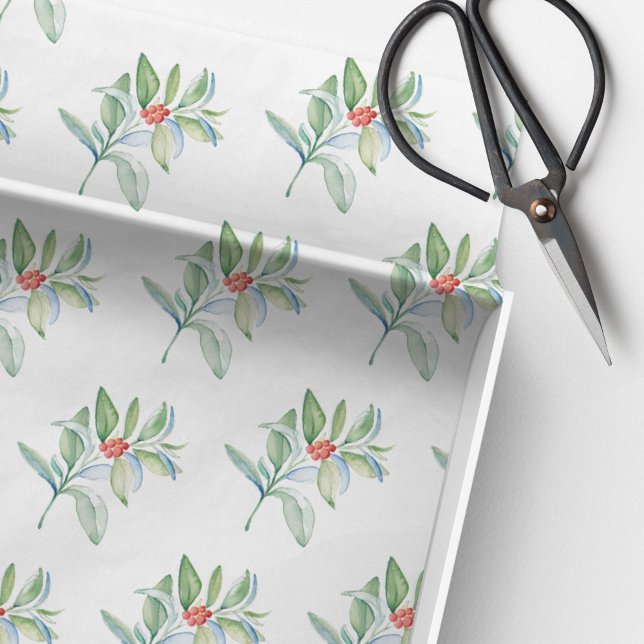 Christmas Watercolor Magenta Tissue Paper (Christmas tissue paper for gifts, favors & decoupage. Unique watercolor art by Victoria Grigaliunas)