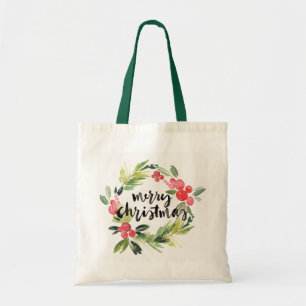 Christmas   Watercolor - Merry Christmas Wreath Tote Bag