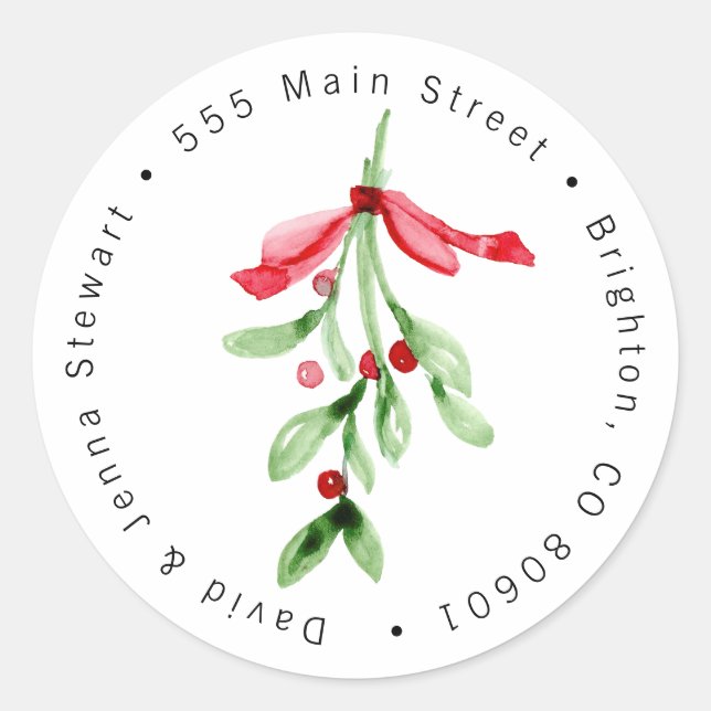 Christmas Watercolor Mistletoe Address Label (Front)