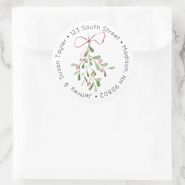Christmas Watercolor Mistletoe Address Label (Bag)
