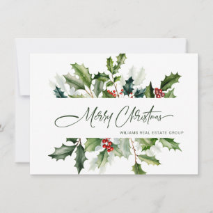 Christmas Watercolor Mistletoe Corporate Greeting Holiday Card