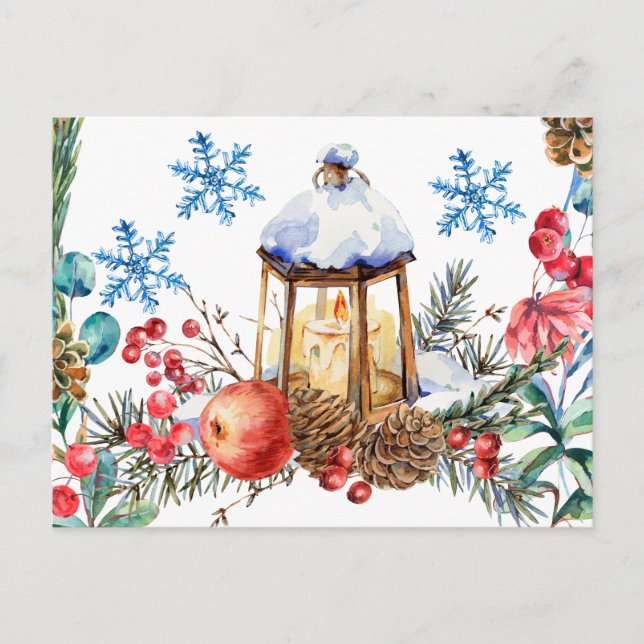 Christmas Watercolor Nature Forest Collage Postcard (Front)