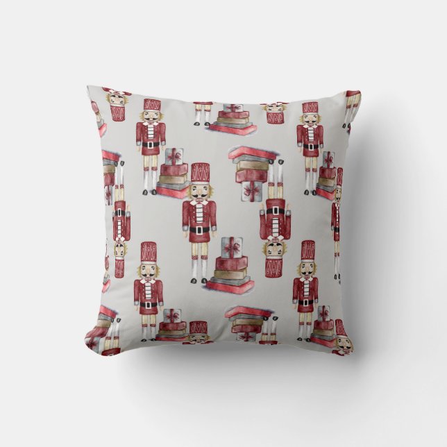 Christmas Watercolor Nutcracker Pattern Cushion (Front)