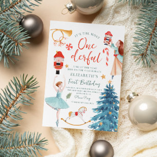 Christmas Watercolor Onederful Baby Birthday Invitation