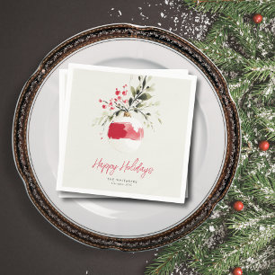 Christmas Watercolor Ornament Personalised Name Napkin