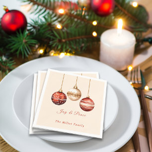 Christmas Watercolor Ornaments Custom Message Name Napkin