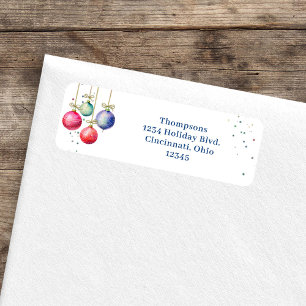 Christmas Watercolor Ornaments Return Address Label