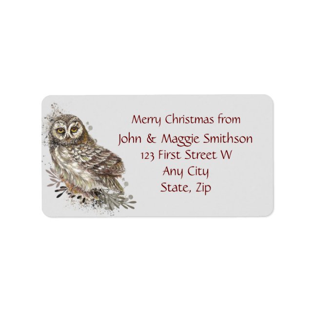 Christmas Watercolor Owl Custom Message  Label (Front)