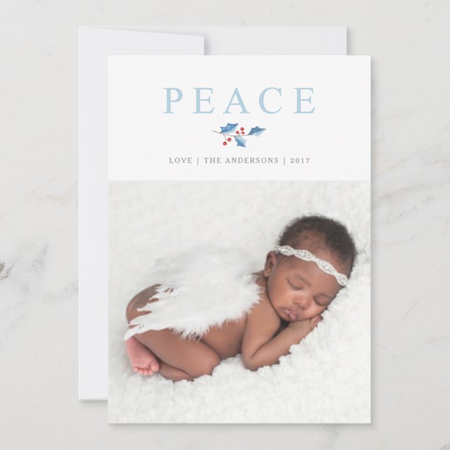 Christmas Watercolor Peace Holly Branch Holiday (Front)