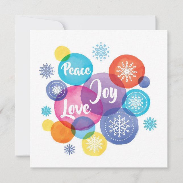 Christmas | Watercolor - Peace Love Joy Quote Holiday Card (Front)