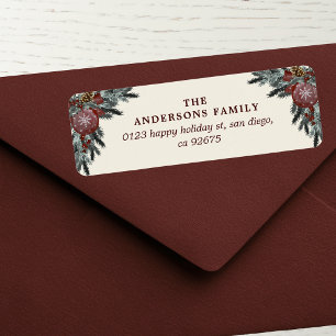 Christmas Watercolor Pine branches Return Address Label