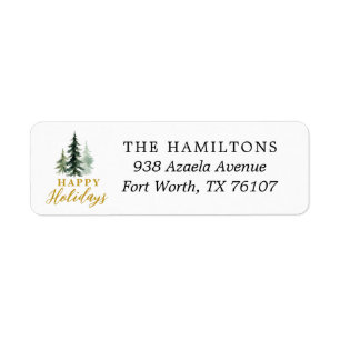Christmas Watercolor Pine Tree Family Name Return Address Label