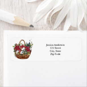 Christmas Watercolor Poinsettia Basket Return Address Label