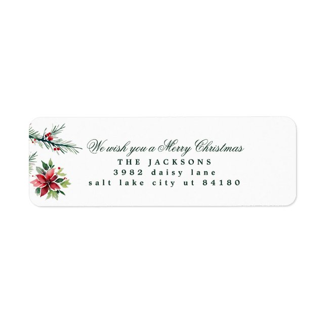 Christmas Watercolor Poinsettia Return Address Label (Front)