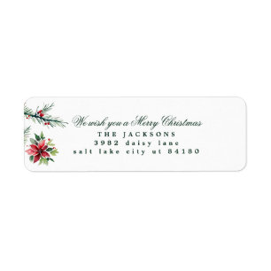 Christmas Watercolor Poinsettia Return Address Return Address Label