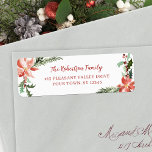 Christmas Watercolor Poinsettia Return Address Return Address Label<br><div class="desc">This Christmas return address label has a classic holiday design with festive Christmas sprigs of holly,  pine,  and poinsettia framing the name and address.</div>