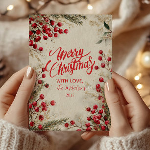 Christmas Watercolor Red and White Holiday Card