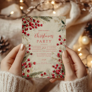 Christmas Watercolor Red and White Invitation
