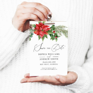 Christmas Watercolor Red Berries Save the Date Invitation