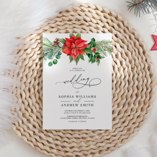 Christmas Watercolor Red Berries Wedding Invitation (Creator Uploaded)