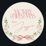 Christmas Watercolor Red Bows Traditional Vintage  Classic Round Sticker<br><div class="desc">Christmas Watercolor Red Bows Traditional Vintage this design template is fully editable / customisable by you the customer - click personalise further button if you wish to move, add, delete, or make significant changes to the design _______________________ *if you have any DESIGN questions or need more designs or options please...</div>