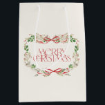 Christmas Watercolor Red Bows Traditional Vintage  Medium Gift Bag<br><div class="desc">Christmas Watercolor Red Bows Traditional Vintage Wrapping Paper Sheet this design template is fully editable and customisable by you the customer - click personalise further button if you with to move, add, delete or make major changes to the design _______________________ *if you have any DESIGN questions or need more designs...</div>