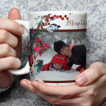 Christmas Watercolor Red Green Floral Your Photos Mug<br><div class="desc">Personalised traditional Christmas mug with 2 family photos featuring watercolor red berries and fir branches in traditional red burgundy garnet and pine green colour palette.           Editable "Merry Christmas" wish.</div>