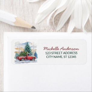 Christmas watercolor Red Truck Return Address Label