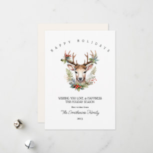 Christmas Watercolor Reindeer Flat Holiday Card
