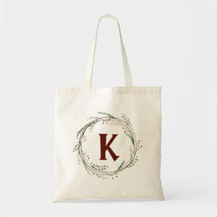 Christmas Watercolor Rustic Wreath Tote Bag