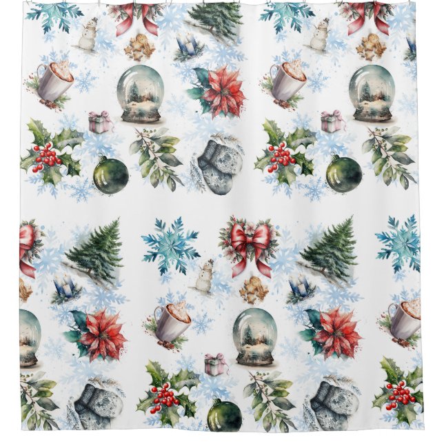 Christmas Watercolor Shower Curtain (Front)