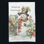 Christmas watercolor snowman add text tea towel<br><div class="desc">Christmas watercolor snowman add text kitchen towel</div>