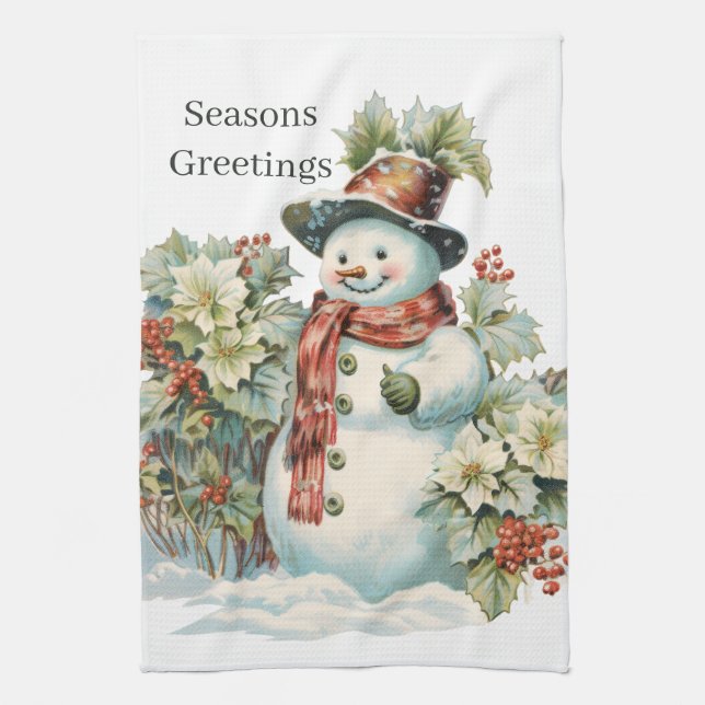 Christmas watercolor snowman add text tea towel (Vertical)