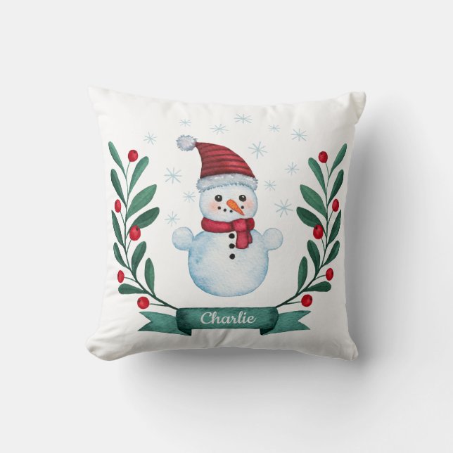 Christmas Watercolor Snowman Custom Cushion (Front)