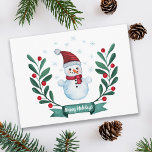 Christmas Watercolor Snowman Custom Postcard<br><div class="desc">Personalised christmas postcard with watercolor snowman,  snowflakes and winter florals. Also there's an area where you can write anything you want - name,  monogram or something else,  very easy to edit and you can choose from many different fonts,  if you like.</div>