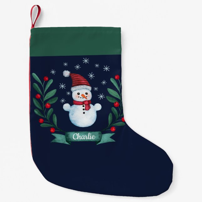 Christmas Watercolor Snowman Custom Small Christmas Stocking (Front)