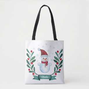 Christmas Watercolor Snowman Custom Tote Bag