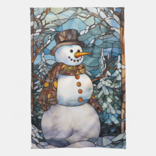 Christmas watercolor Snowman Tea Towel