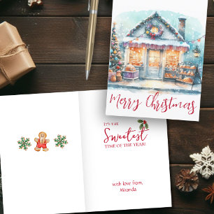 Christmas Watercolor Snowy Bakery Storefront Holiday Card