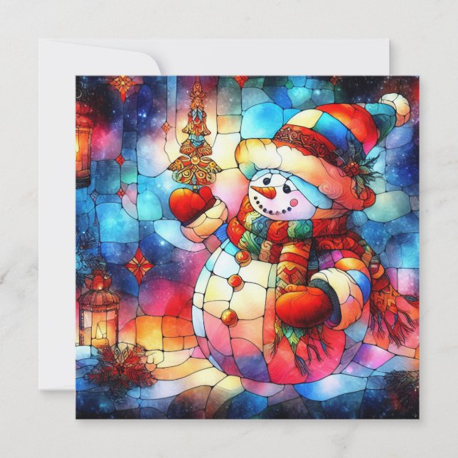 Christmas Watercolor Stained Glass Greeting Card (Front)