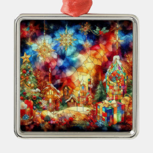 Christmas Watercolor Stained Glass Ornament