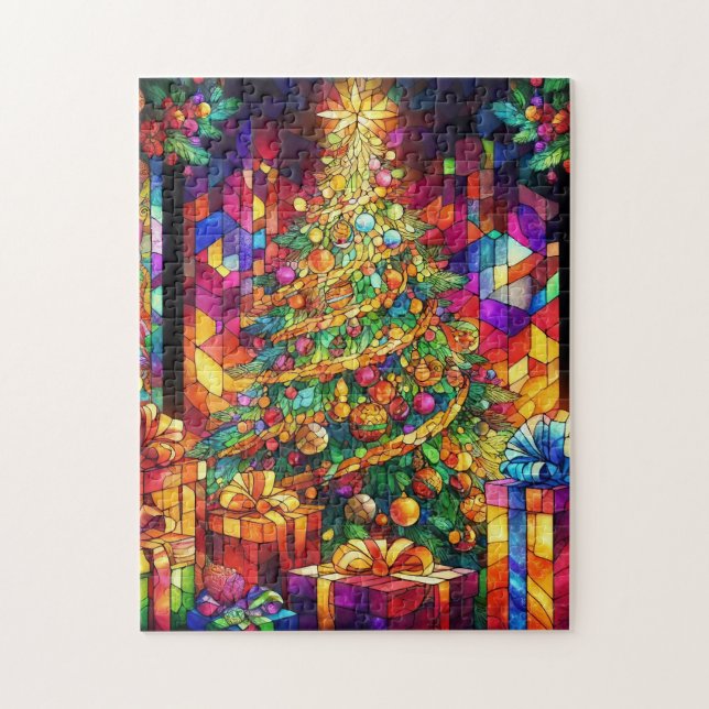 Christmas Watercolor Stained Glass Puzzle (Vertical)