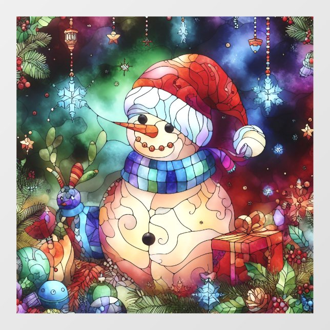 Christmas Watercolor Stained Glass Window Cling (Sheet)
