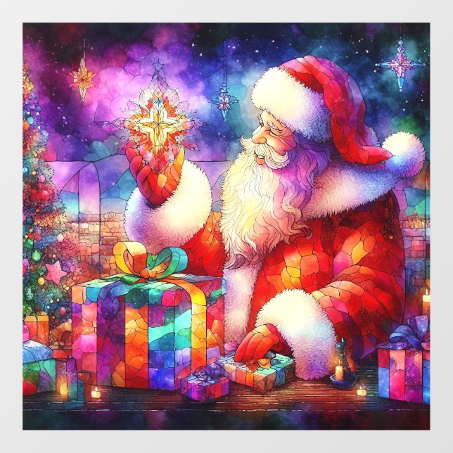 Christmas Watercolor Stained Glass Window Cling (Sheet)