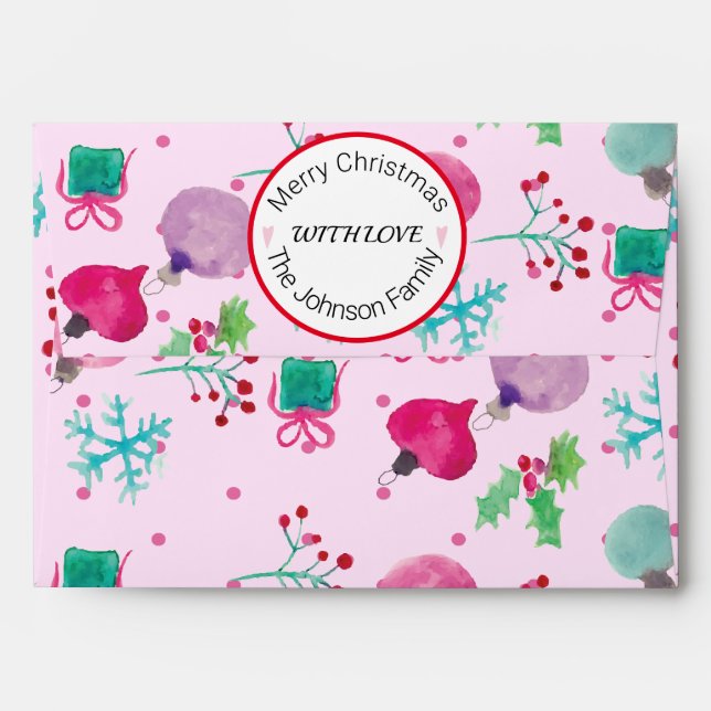 Christmas Watercolor Theme Holiday Envelope (Back (Top Flap))