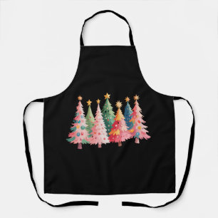 Christmas Watercolor Trees Cute Xmas Pink Apron