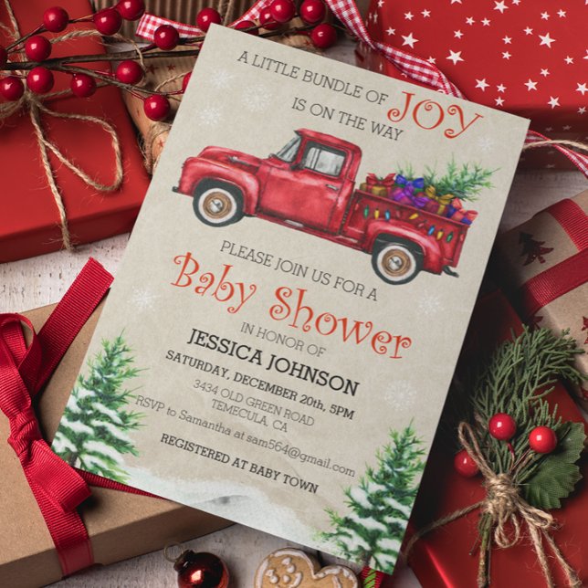 Christmas Watercolor Truck Baby Shower Bundle Joy  Invitation (Creator Uploaded)